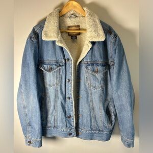 Vintage Arizona Jean Company Denim Trucker Sherpa Jacket Button Up Size L